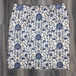 Ralph Lauren Blue and Cream Patterned Pencil Skirt